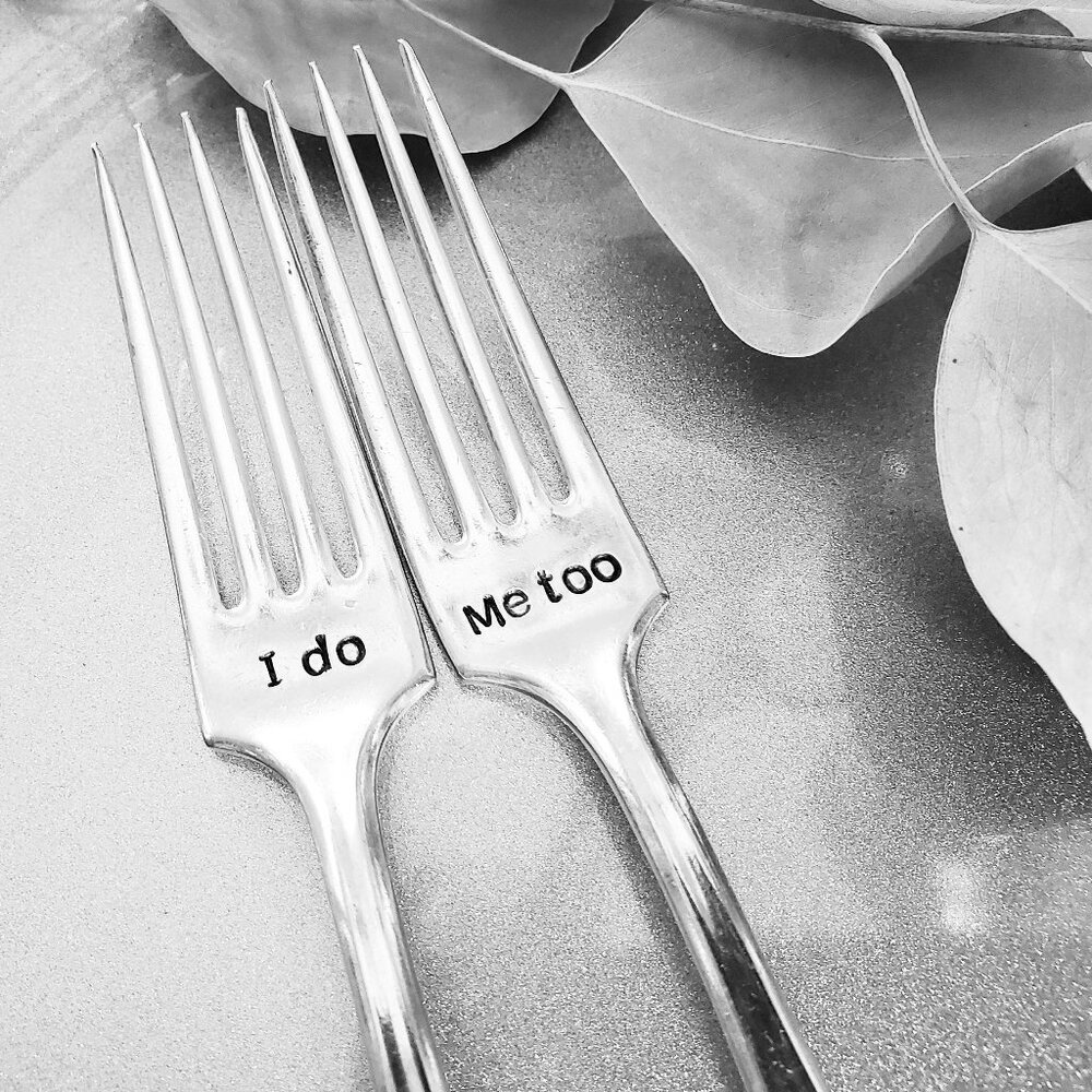 Weddiing Cake Tasting Forks Handstamped Silverplate